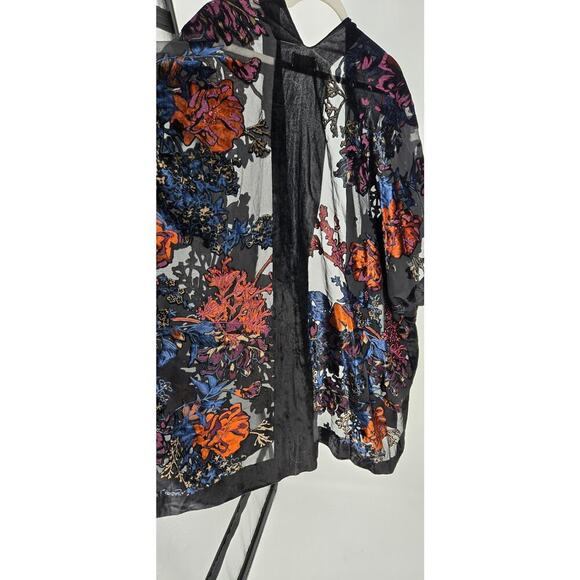 Velvet Burnout Floral Open Kimono One Size Hippie Fairy Dark Romantic Whimsigoth - Picture 5 of 7